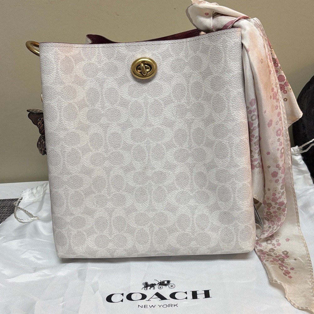 Coach Cream Signature Shoulder Bag with Gold Accents